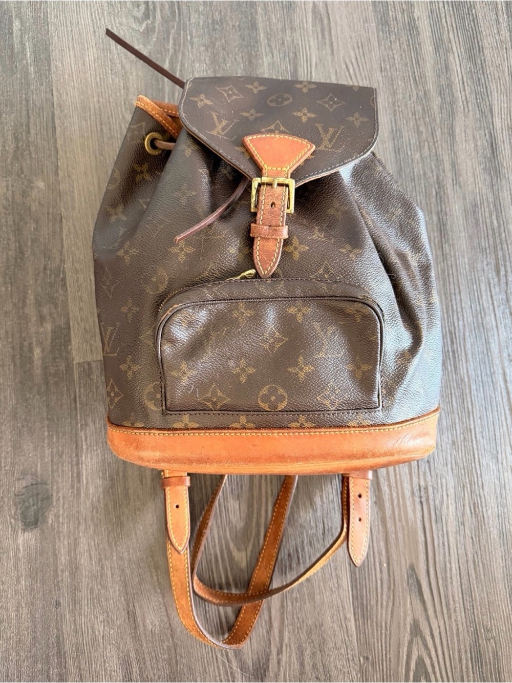 Louis Vuitton Monogram Canvas Backpack with Tan Leather Trim